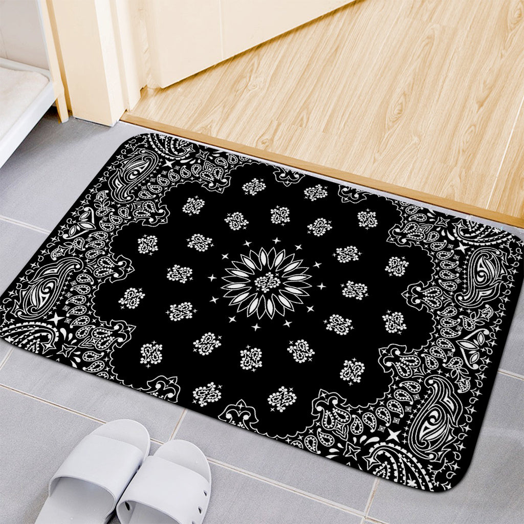 Black Paisley Bandana Print Indoor Door Mat