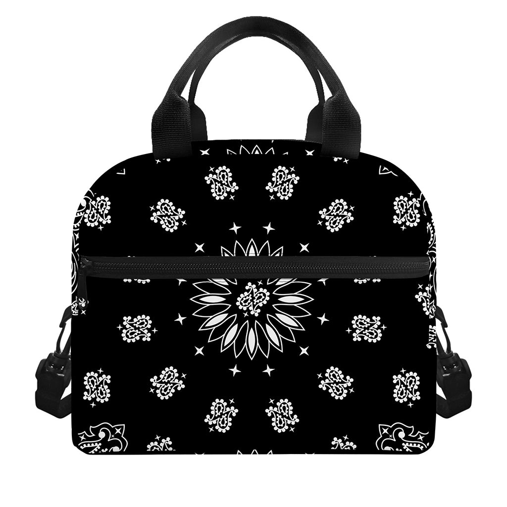 Black Paisley Bandana Print Insulated Lunch Bag