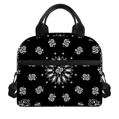 Black Paisley Bandana Print Insulated Lunch Bag