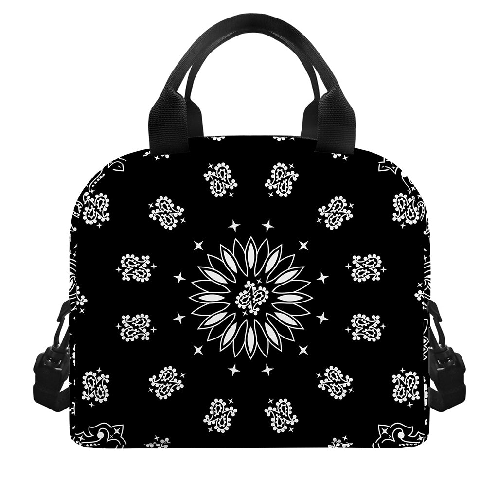 Black Paisley Bandana Print Insulated Lunch Bag