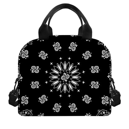Black Paisley Bandana Print Insulated Lunch Bag