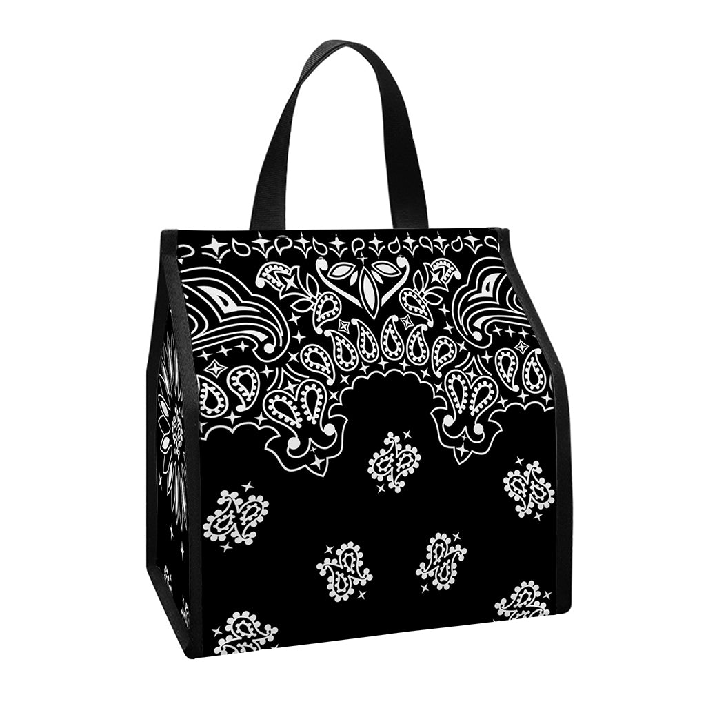 Black Paisley Bandana Print Insulated Lunch Tote