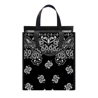 Black Paisley Bandana Print Insulated Lunch Tote