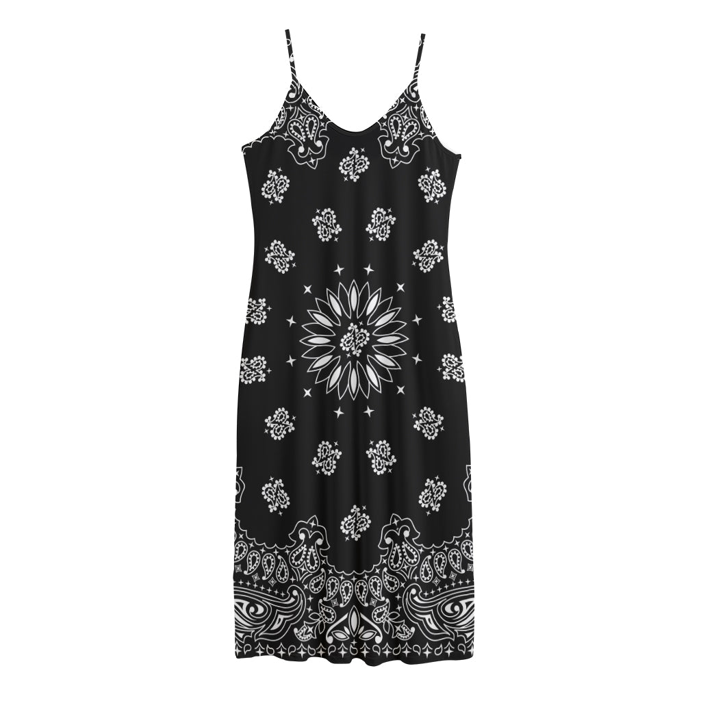 Black Paisley Bandana Print Jersey Midi Cami Dress