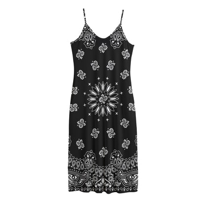 Black Paisley Bandana Print Jersey Midi Cami Dress