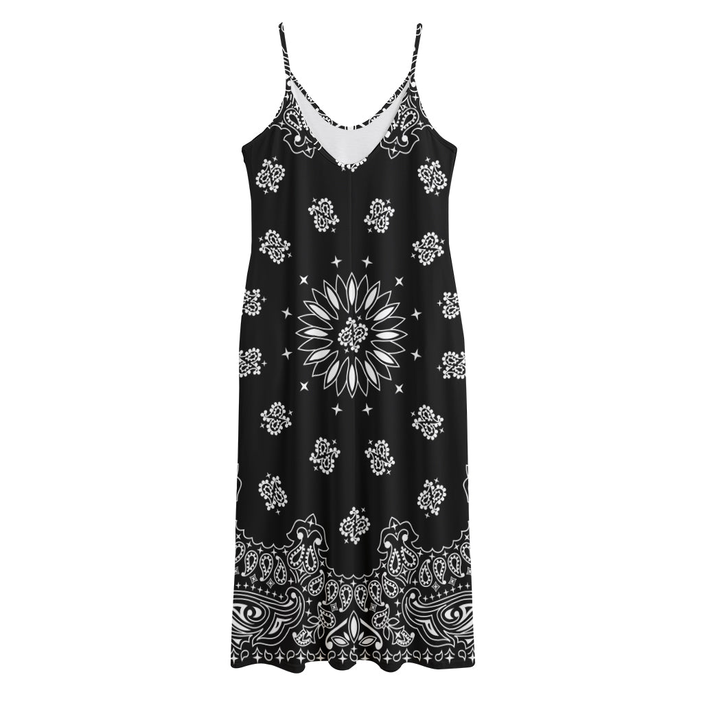 Black Paisley Bandana Print Jersey Midi Cami Dress