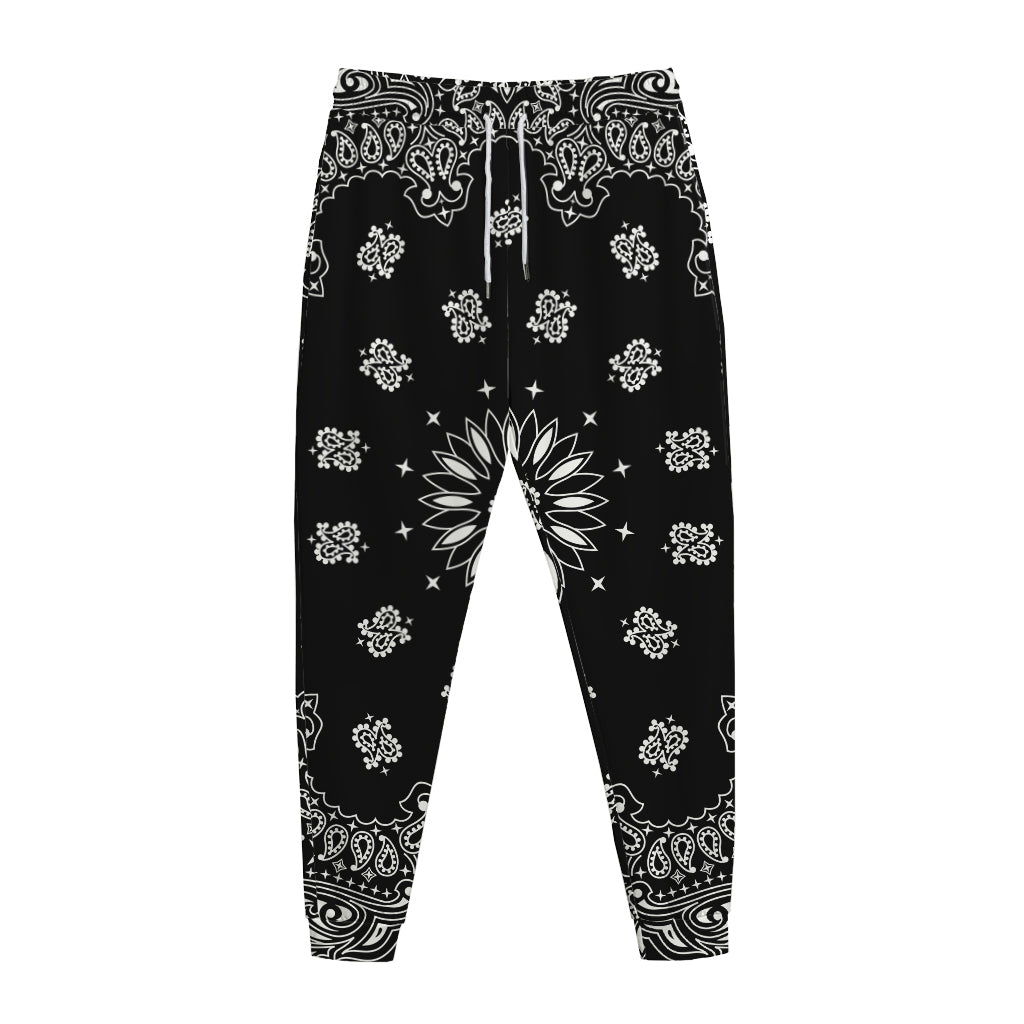 Black Paisley Bandana Print Jogger Pants