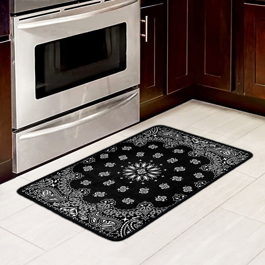 Black Paisley Bandana Print Kitchen Mat