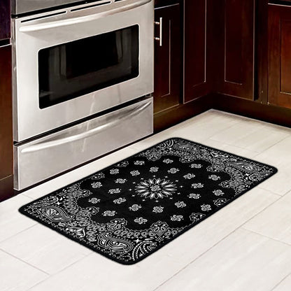 Black Paisley Bandana Print Kitchen Mat