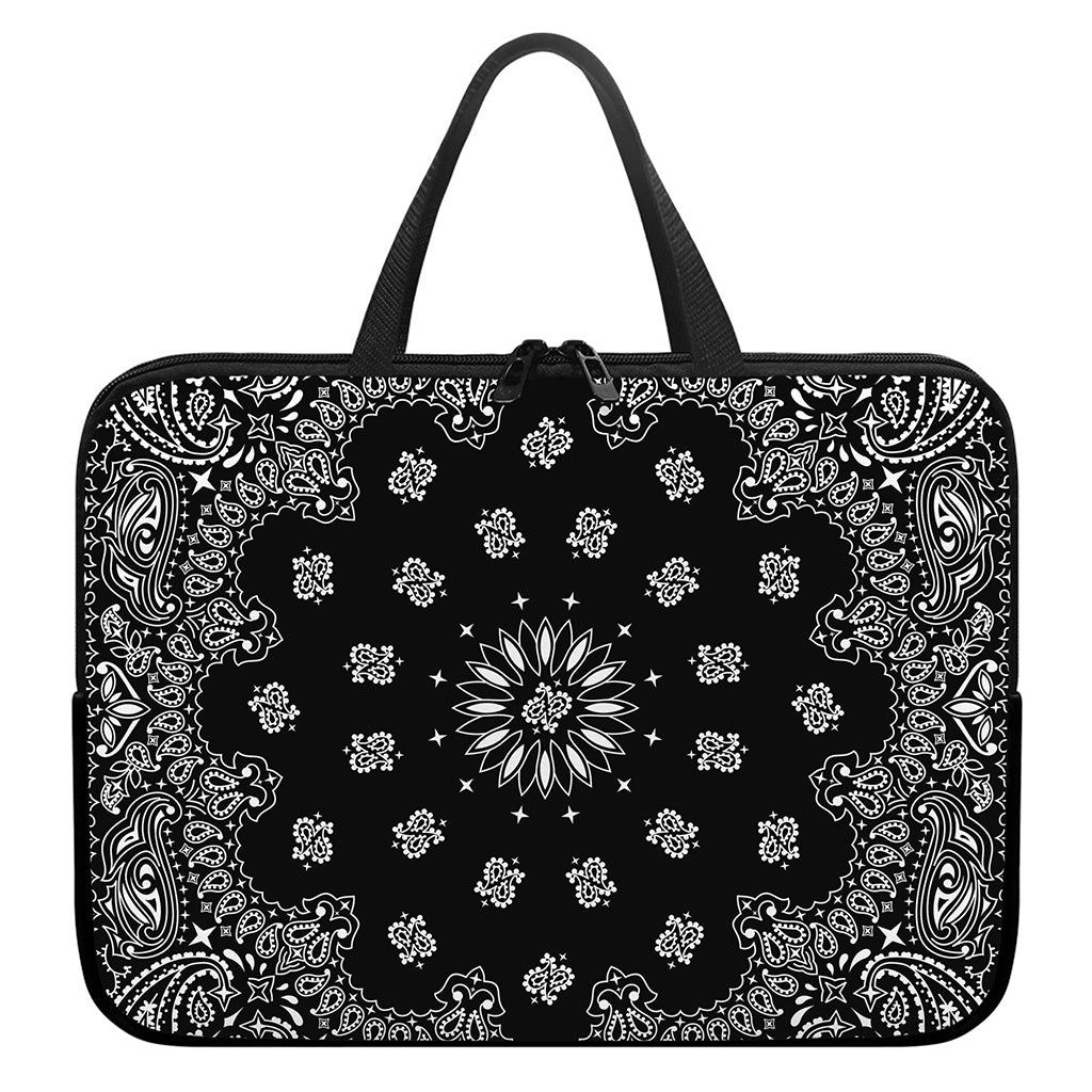 Black Paisley Bandana Print Laptop Sleeve With Handle