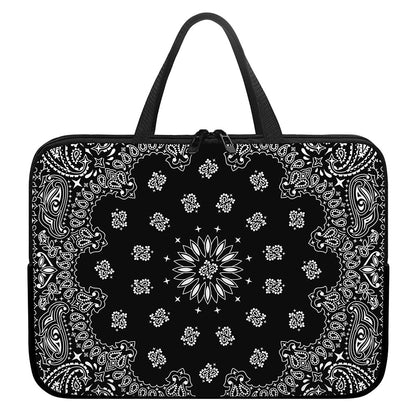 Black Paisley Bandana Print Laptop Sleeve With Handle