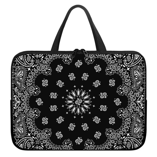 Black Paisley Bandana Print Laptop Sleeve With Handle