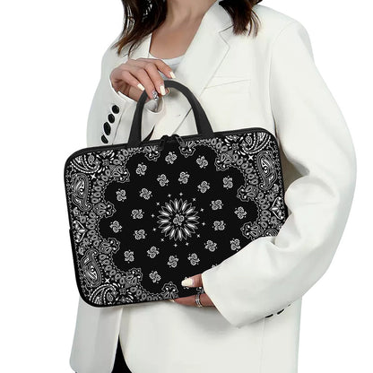 Black Paisley Bandana Print Laptop Sleeve With Handle