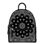 Black Paisley Bandana Print Leather Backpack