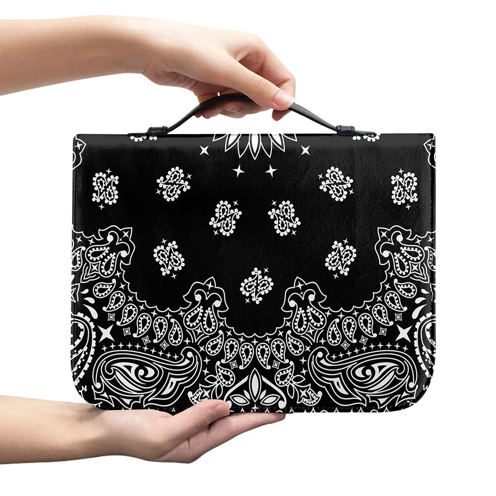 Black Paisley Bandana Print Leather Bible Cover