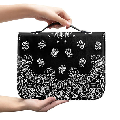 Black Paisley Bandana Print Leather Bible Cover