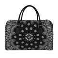 Black Paisley Bandana Print Leather Duffel Bag
