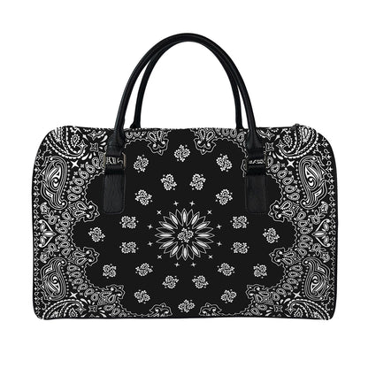 Black Paisley Bandana Print Leather Duffle Bag