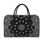 Black Paisley Bandana Print Leather Duffle Bag