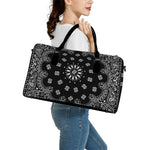 Black Paisley Bandana Print Leather Duffle Bag