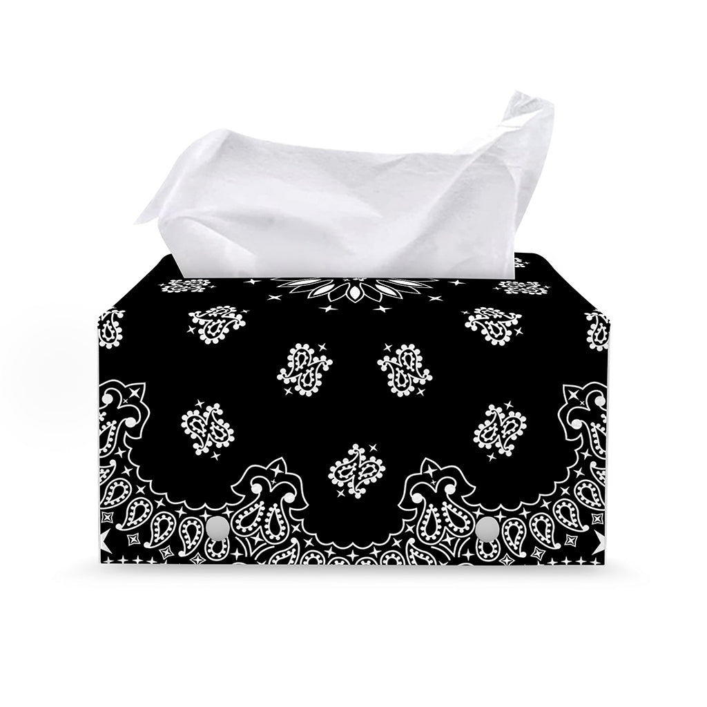 Black Paisley Bandana Print Leather Tissue Box Cover