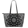 Black Paisley Bandana Print Leather Tote Bag With Zipper