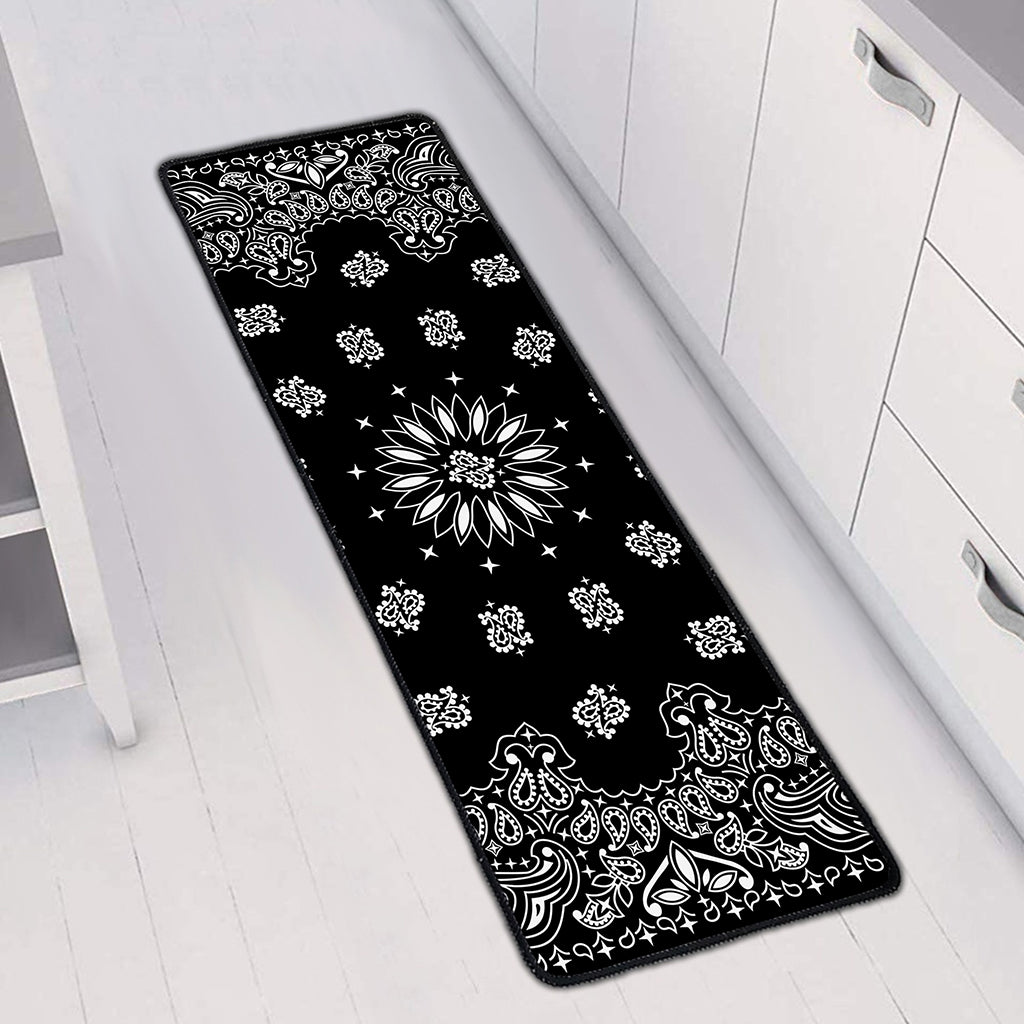 Black Paisley Bandana Print Long Kitchen Mat