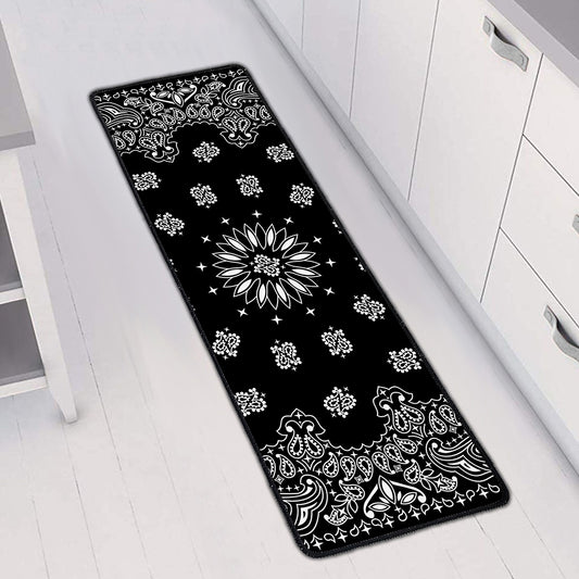 Black Paisley Bandana Print Long Kitchen Mat