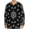 Black Paisley Bandana Print Long Sleeve Baseball Jersey