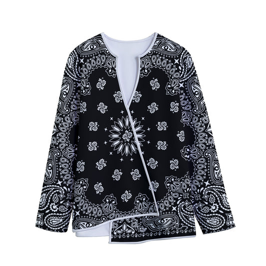 Black Paisley Bandana Print Long Sleeve Short Coat