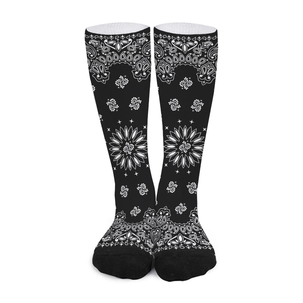 Black Paisley Bandana Print Long Socks