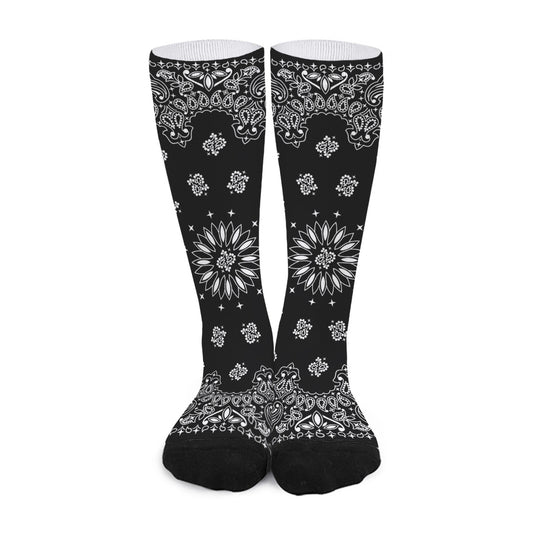 Black Paisley Bandana Print Long Socks