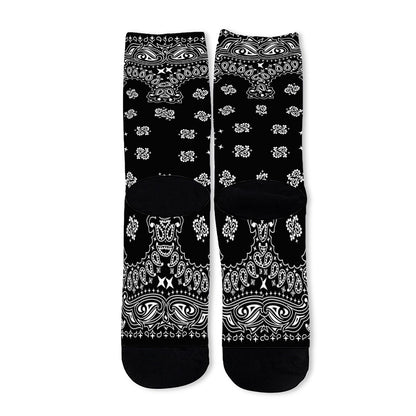 Black Paisley Bandana Print Long Socks