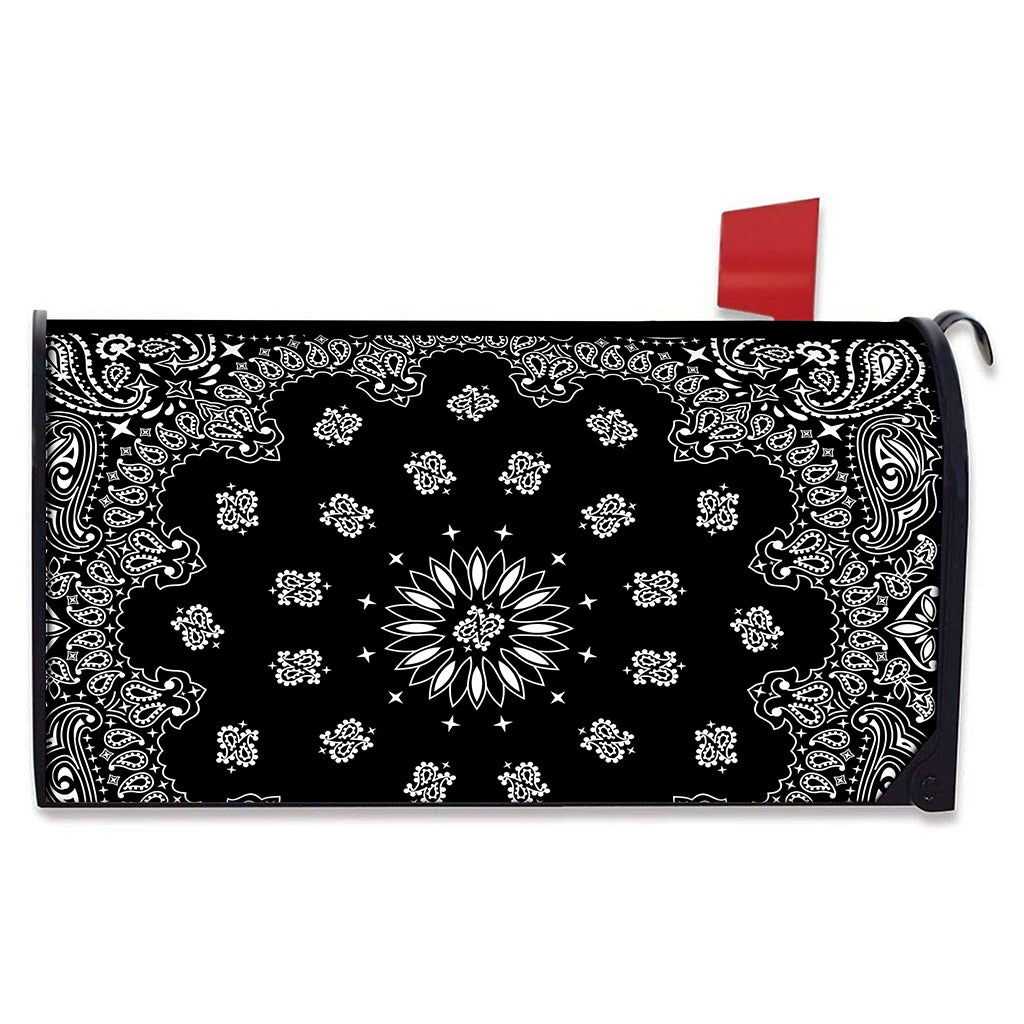 Black Paisley Bandana Print Mailbox Cover