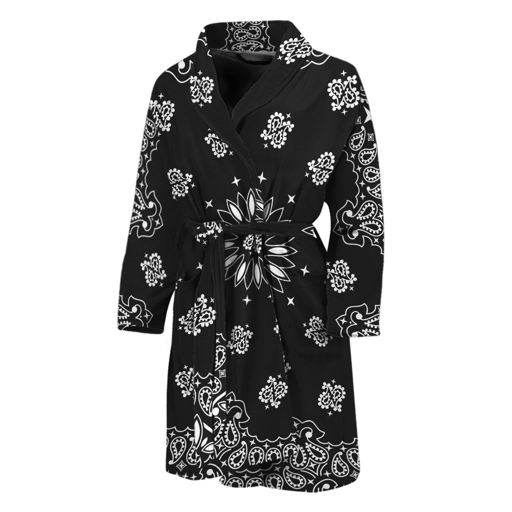 Black Paisley Bandana Print Men's Bathrobe
