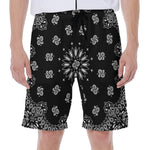Black Paisley Bandana Print Men's Beach Shorts