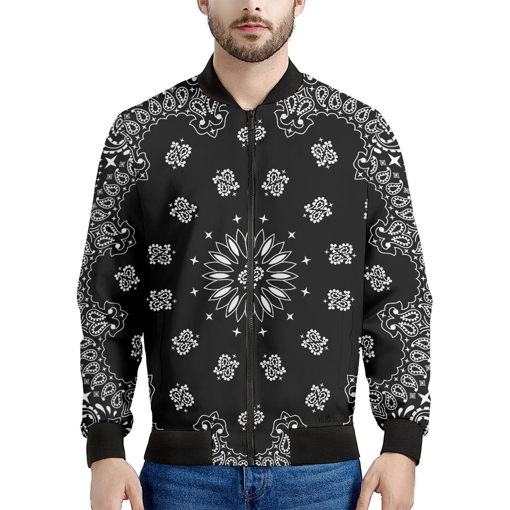 Black Paisley Bandana Print Men's Bomber Jacket