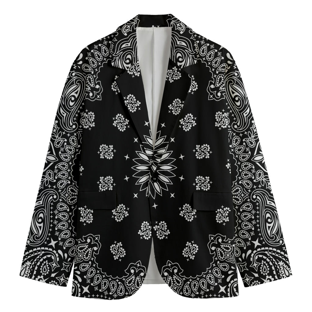 Black Paisley Bandana Print Men's Cotton Blazer