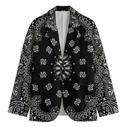 Black Paisley Bandana Print Men's Cotton Blazer