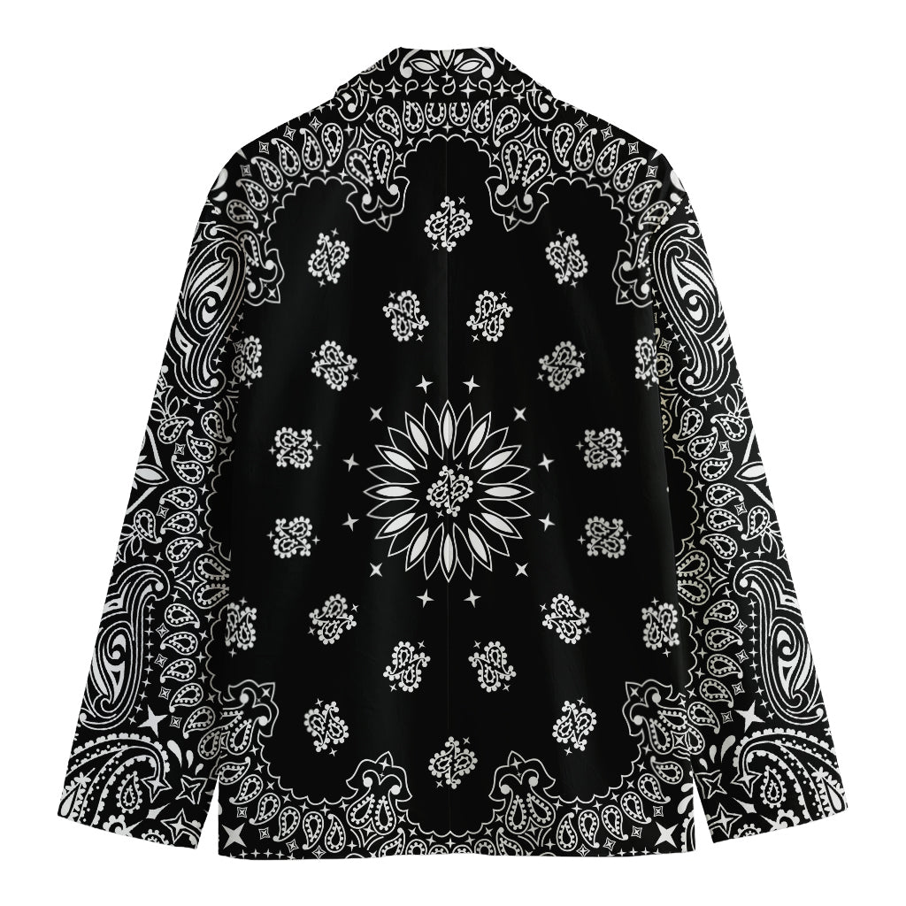 Black Paisley Bandana Print Men's Cotton Blazer