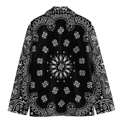 Black Paisley Bandana Print Men's Cotton Blazer