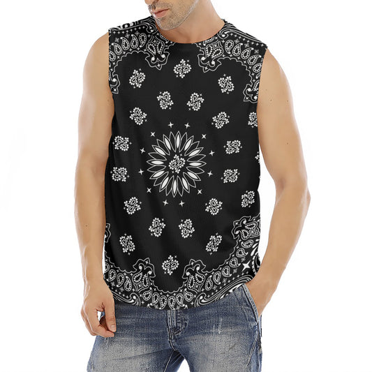 Black Paisley Bandana Print Men's Fitness Tank Top