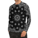 Black Paisley Bandana Print Men's Long Sleeve Rash Guard
