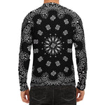 Black Paisley Bandana Print Men's Long Sleeve Rash Guard