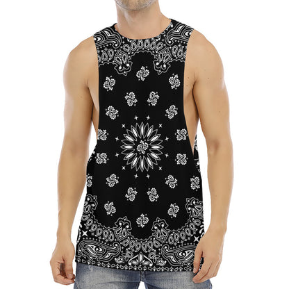 Black Paisley Bandana Print Men's Muscle Tank Top