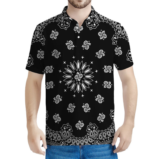 Black Paisley Bandana Print Men's Polo Shirt