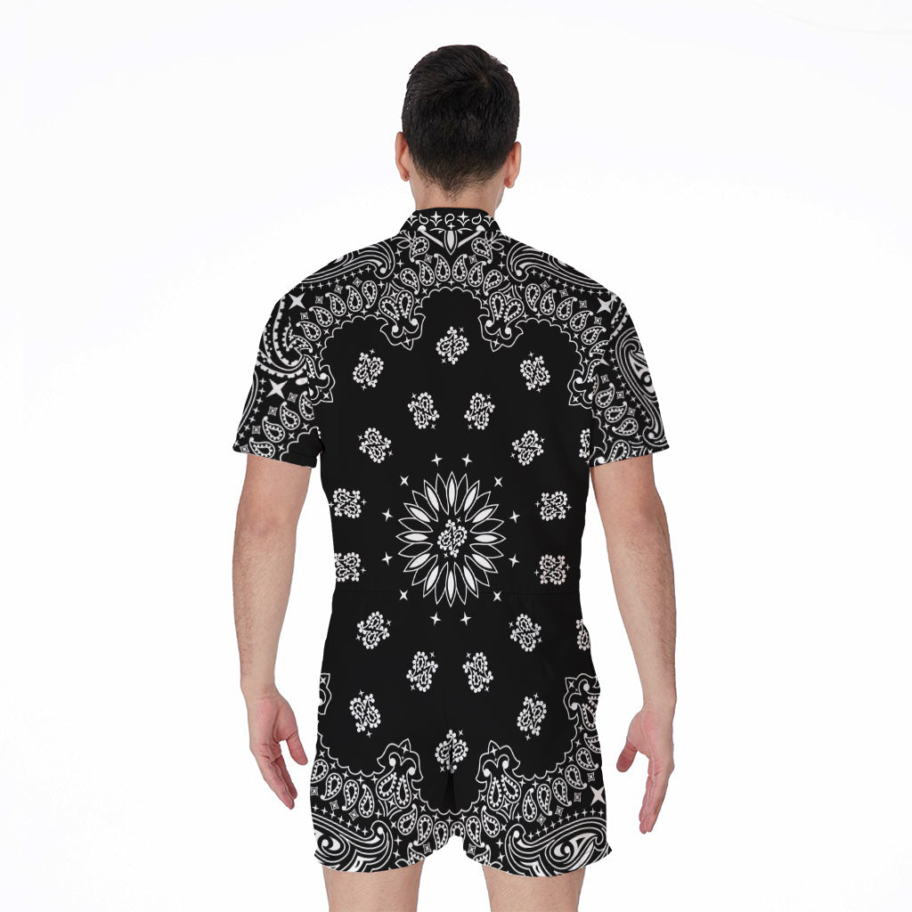 Black Paisley Bandana Print Men's Rompers