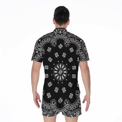 Black Paisley Bandana Print Men's Rompers
