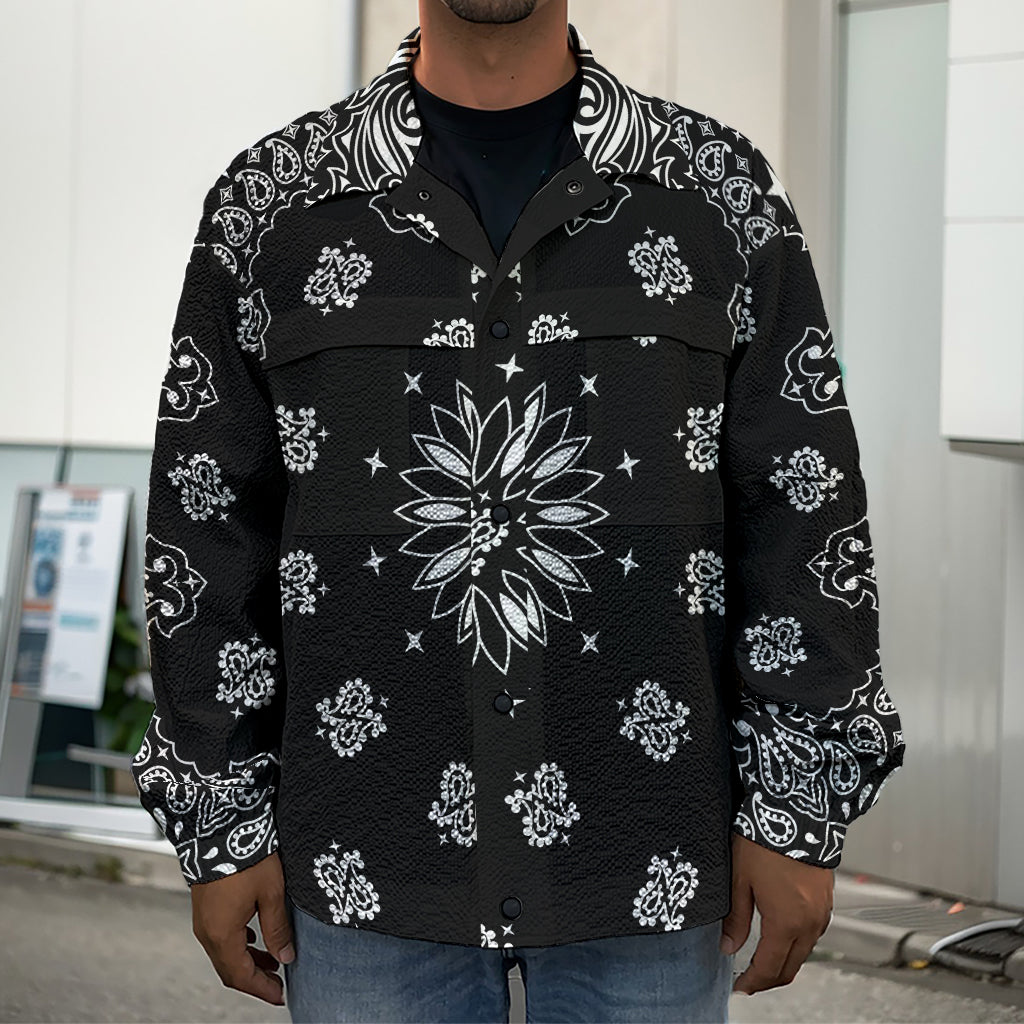Black Paisley Bandana Print Men's Shirt Jacket