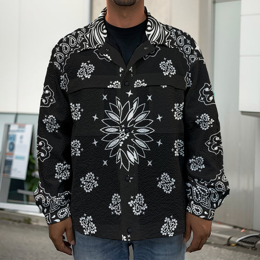 Black Paisley Bandana Print Men's Shirt Jacket